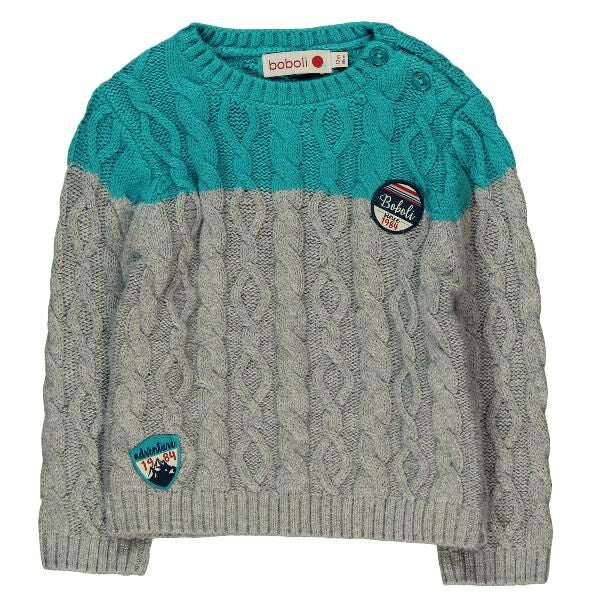 Boboli Jumper - Grey/Teal Cable