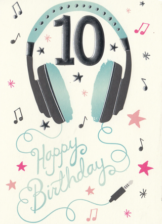 Birthday Card - Happy Birthday 10 Headphones